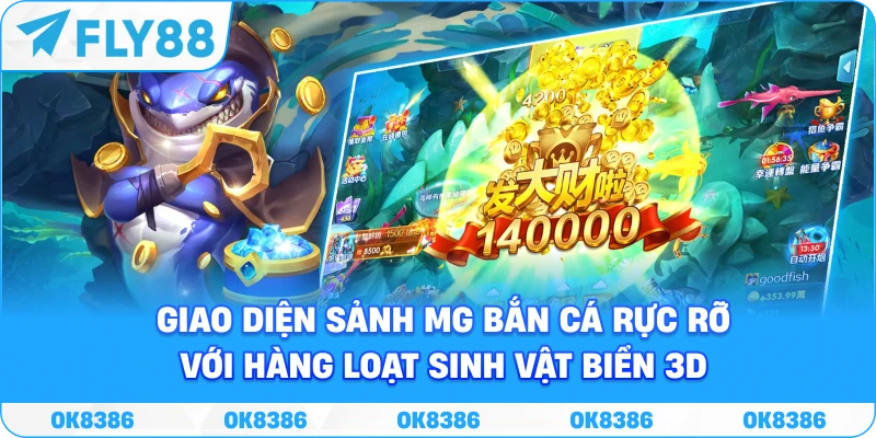 Giao diện sảnh MG bắn cá rực rỡ với hàng loạt sinh vật biển 3D
