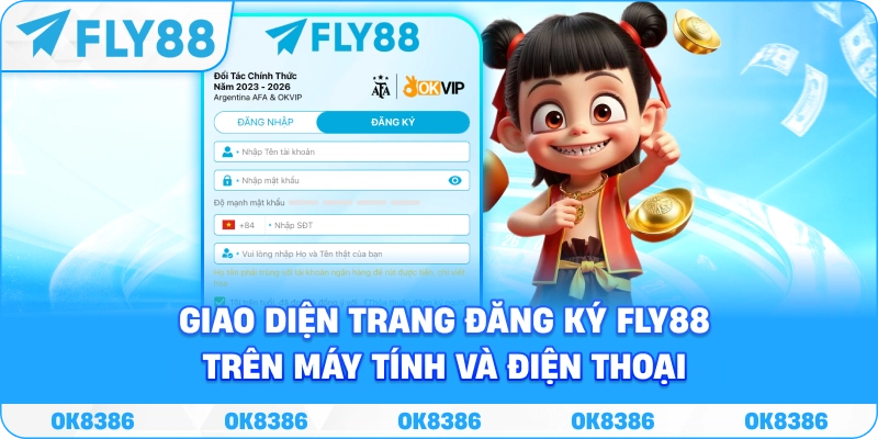 Giao diện trang đăng ký Fly88 trên máy tính và điện thoại