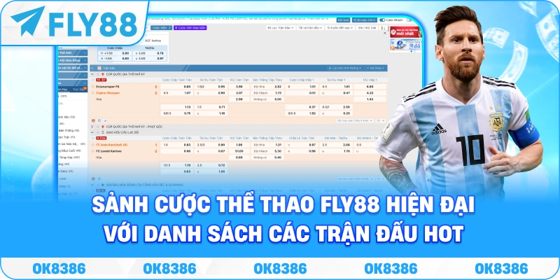 Hình ảnh sảnh cược Thể thao Fly88 hiện đại với danh sách các trận đấu hot